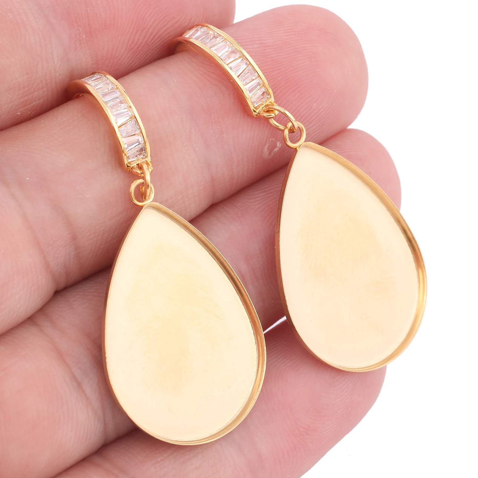 6pcs Gold Plated Zircon Stone Hoop Earring Hooks Diy Fit 18x25mm Cabochon Earrings Base Setting Blanks Stainless Steel