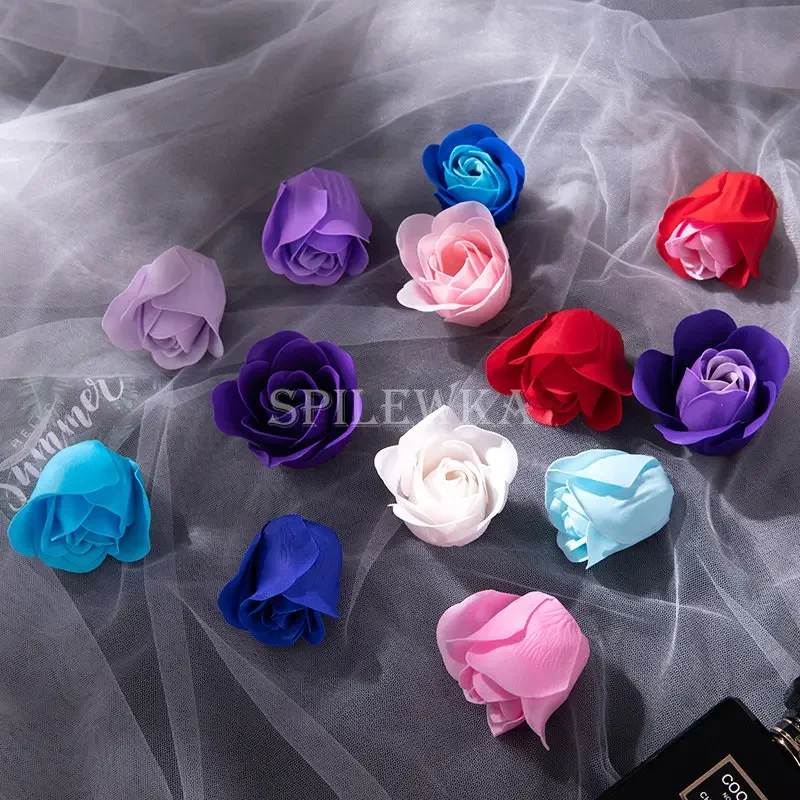 27/81pcs 3.5x4cm Soap Artificial Flower No Flower Base 3 Layr Roses Heads for Home Wedding Mother\'s Day DIY Gift Box Decoration