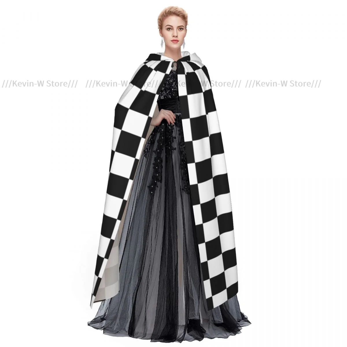 Long Cape Cloak Checkered Flag Race Background Hooded Cloak Coat Autumn Hoodies