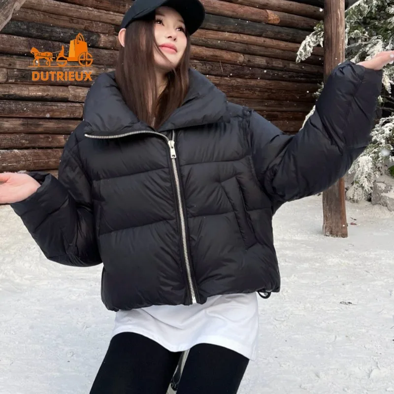 2025 New Winter Women's Black and White Down Jacket, 90% White Duck Down Fashion Elegant Warm Windproof Women's Jacket Coat