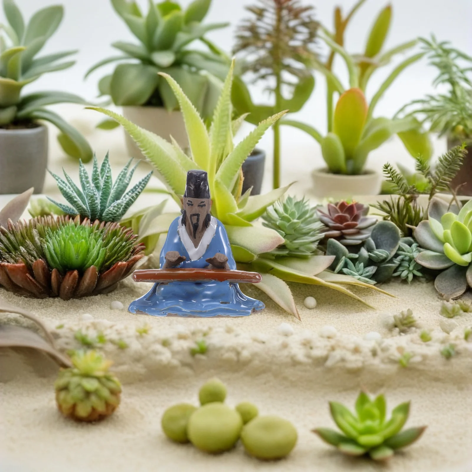 قطعتان من تماثيل البونساي المصغرة السيراميكية بتصميم الشطرنج القديم والموسيقى، تماثيل صغيرة لتزيين المكتب وحوض السمك والمنزل والحديقة