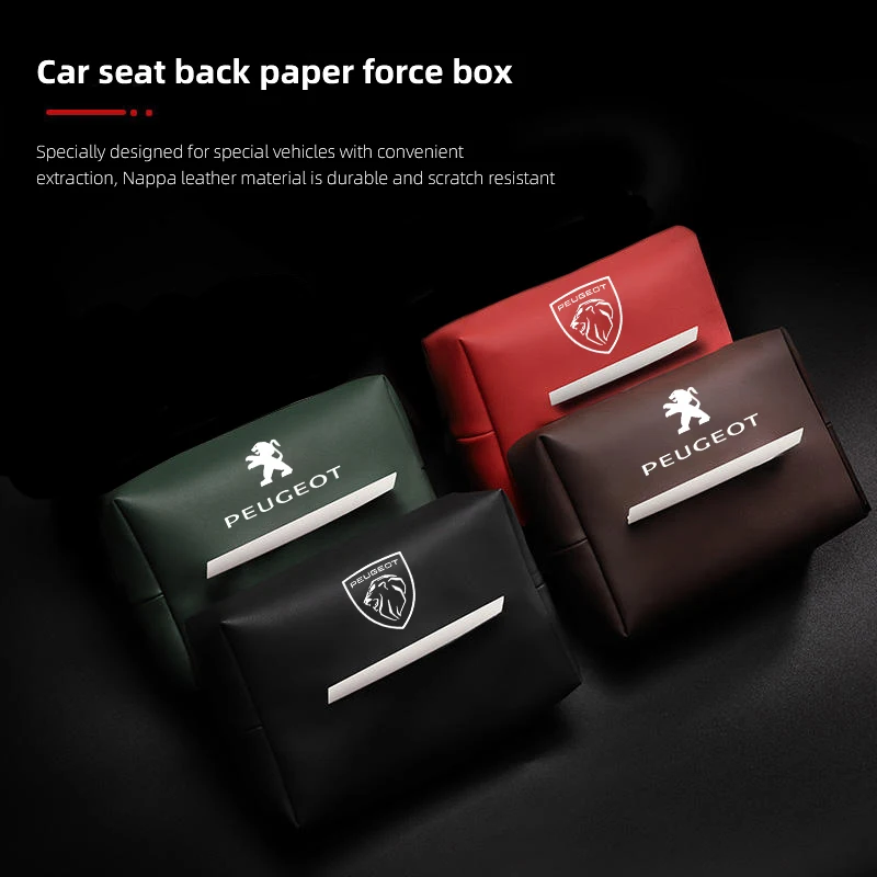 Car Tissue Box Leather Hanging Storage Bag For Peugeot 408 4008 308 3008 Rifter 5008 508 2008 208 301 RCZ 407 108 608 107 206