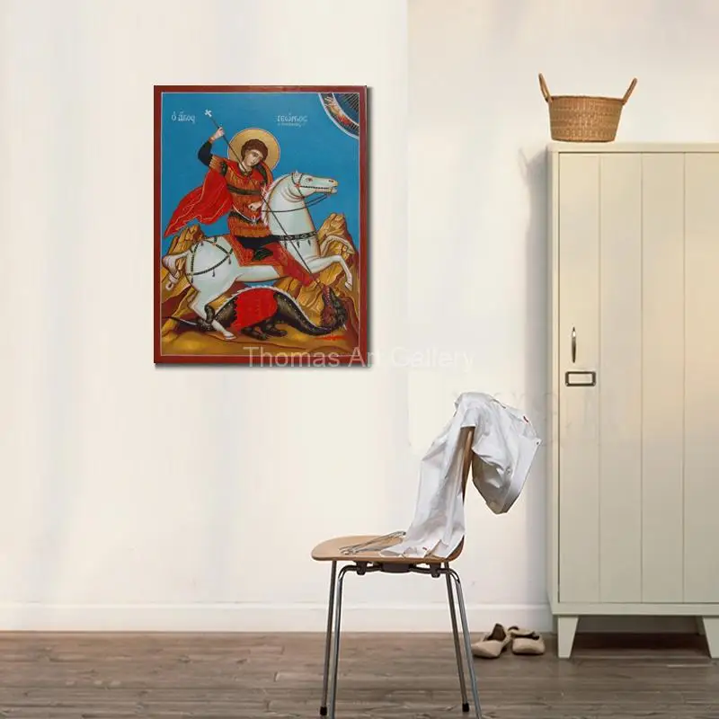 St. George & Dragon Russian Orthodox Icon Canvas Print HD Byzantine Christianity Art for Church Altar Wall Decor Christian Gift