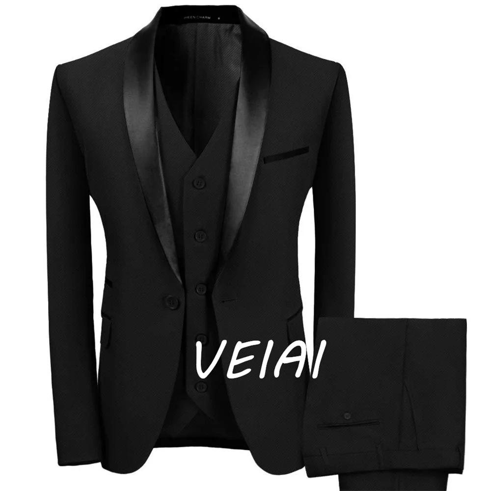 

CustomizedCasual Blazer Black Custom Made Men's Suits Shawl Lapel Single Breasted Slim Fit Three Piece Jacket Pants Vest 2023 Ho