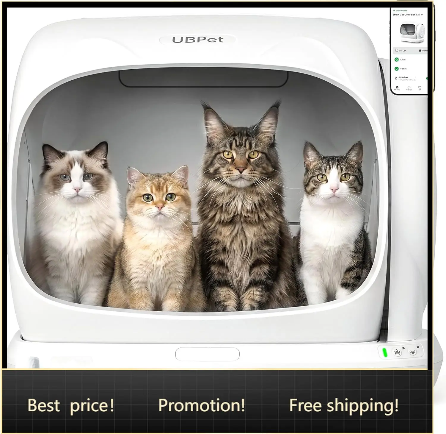 

Automatic Litter Box 106L Extra Large Self Cleaning Cat Litter Box for Multiple Cats Smart App Control Odor Control System