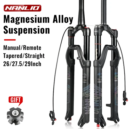 Imagen 2 del producto NANLIO X7 suspensión de bicicleta horquilla de aire ajuste de rebote 26/27, 5/29 pulgadas recta/cónica RL/LO MTB horquilla de bicicleta 120 140MM viaje