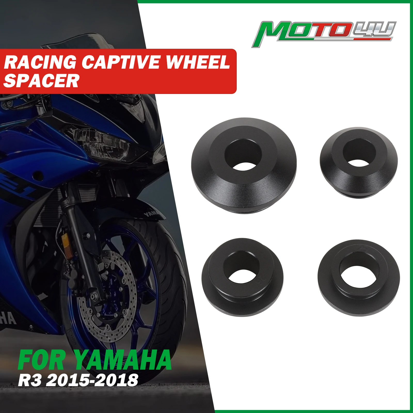 

MOTO4U For YAMAHA R3 2015 2016 2017 2018 Aluminum Racing Wheel Spacer 4PCS Motorcycle Driven Captive Spacer Black