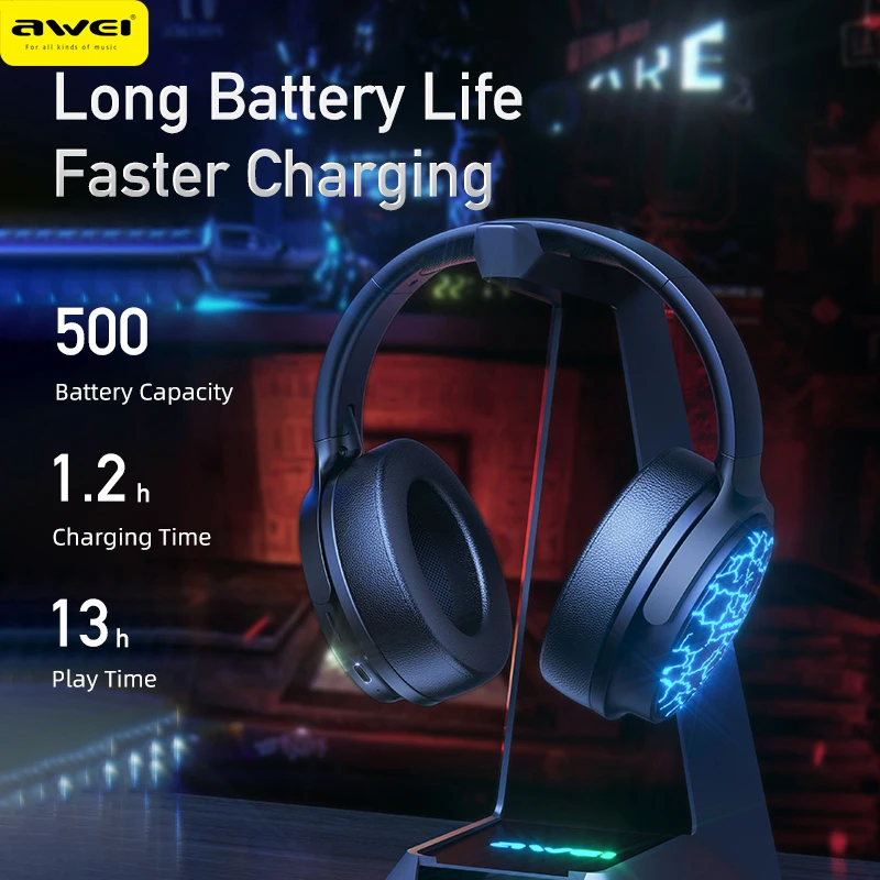 Awei A780 Pro Wireless Bluetooth Earphones V5.3 For Bass Stereo Sound Headphones Long Battery Time Gaming Headset Gamer with Mic