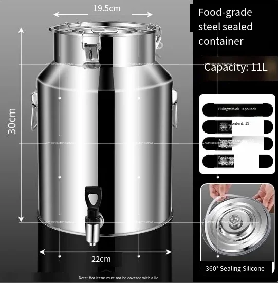 11L Stainless Steel Milk Bucket 2.64 Gallon Can with Sealed Lid for Milk And Wine Liquid Storage 304 Grade Wine Pail