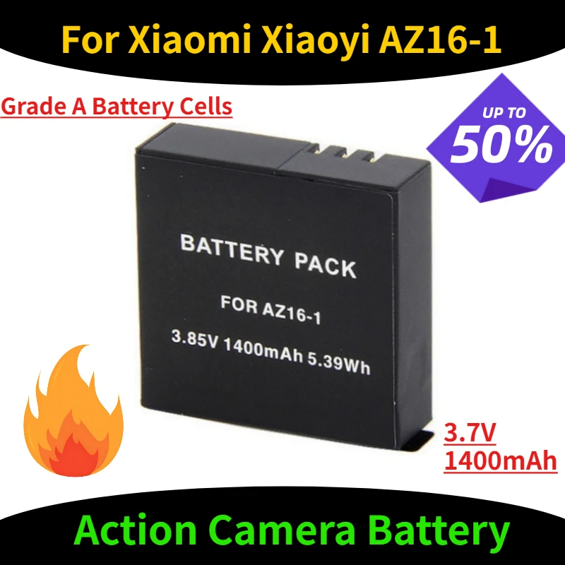 

3.7V 1400mAh Action Camera Battery for Xiaomi Xiaoyi AZ16-1 Grade A Battery Cells