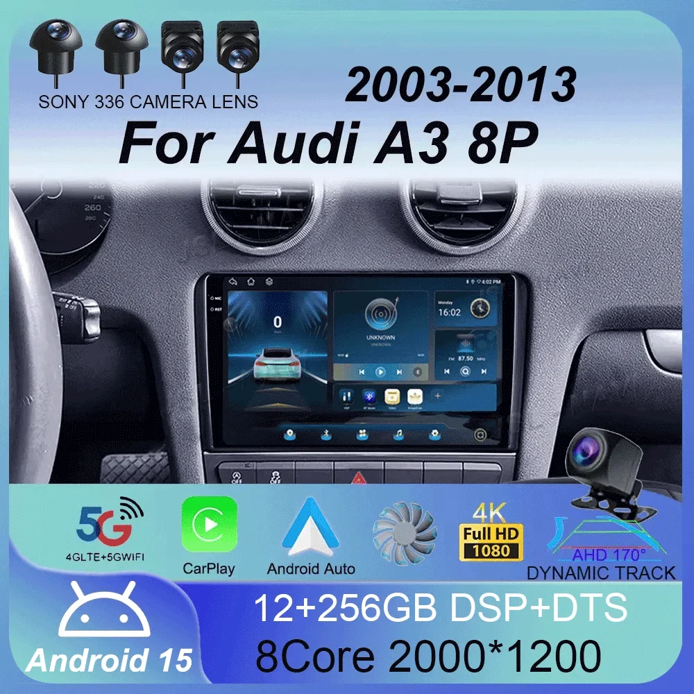 

Android 16 Carplay Auto For Audi A3 8P 2003-2013 Car Radio 2din Multimedia Player GPS Navigation Audio Stereo DSP 360 Camera 4G