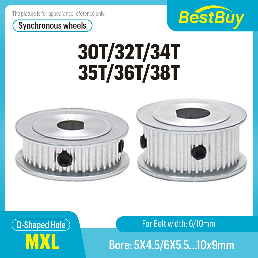 30T/32T/34T/35T/36T/38T Synchronous Wheel D-hole 5x4.5/6x5/6x5.5/8x7/8x7.5/10x9mm Pitch 2.032mm MXL Timing Pulley