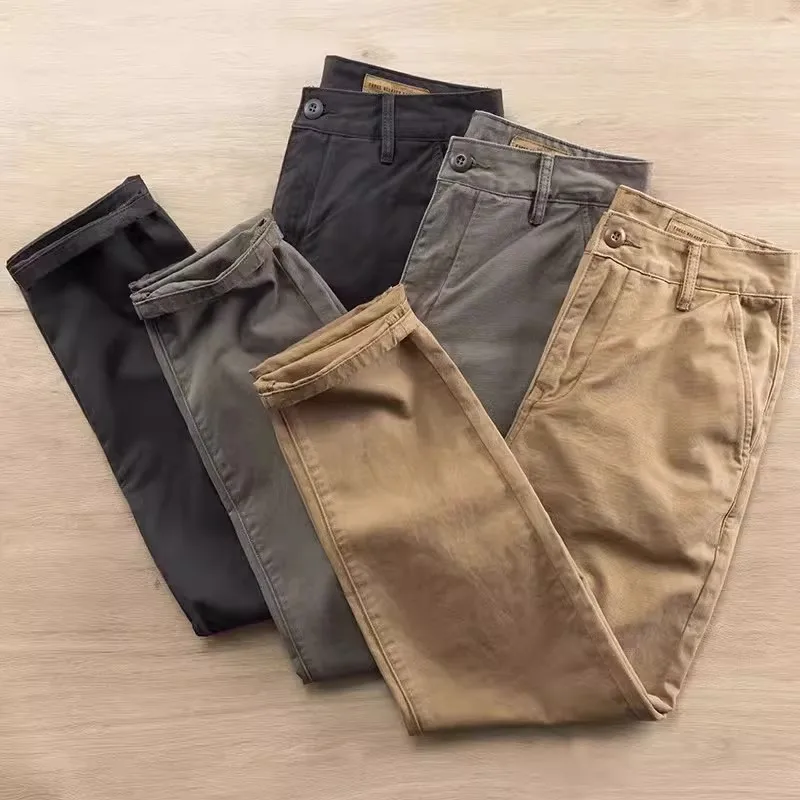 Mens Casual Cotton Work Trousers Anti-Tear Wear-Resistant Straight Leg Loose Fit Spring Autumn Vintage Sle Long Pants