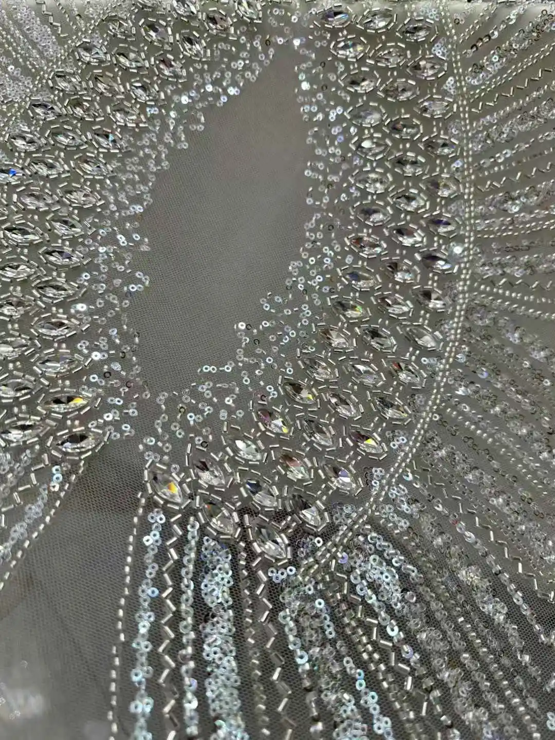 Bule Luxury Precious French Handmade Heavy Beaded Lace Fabric High End African Nigerian Sequin Lace Wedding Party Dresses RF80KM