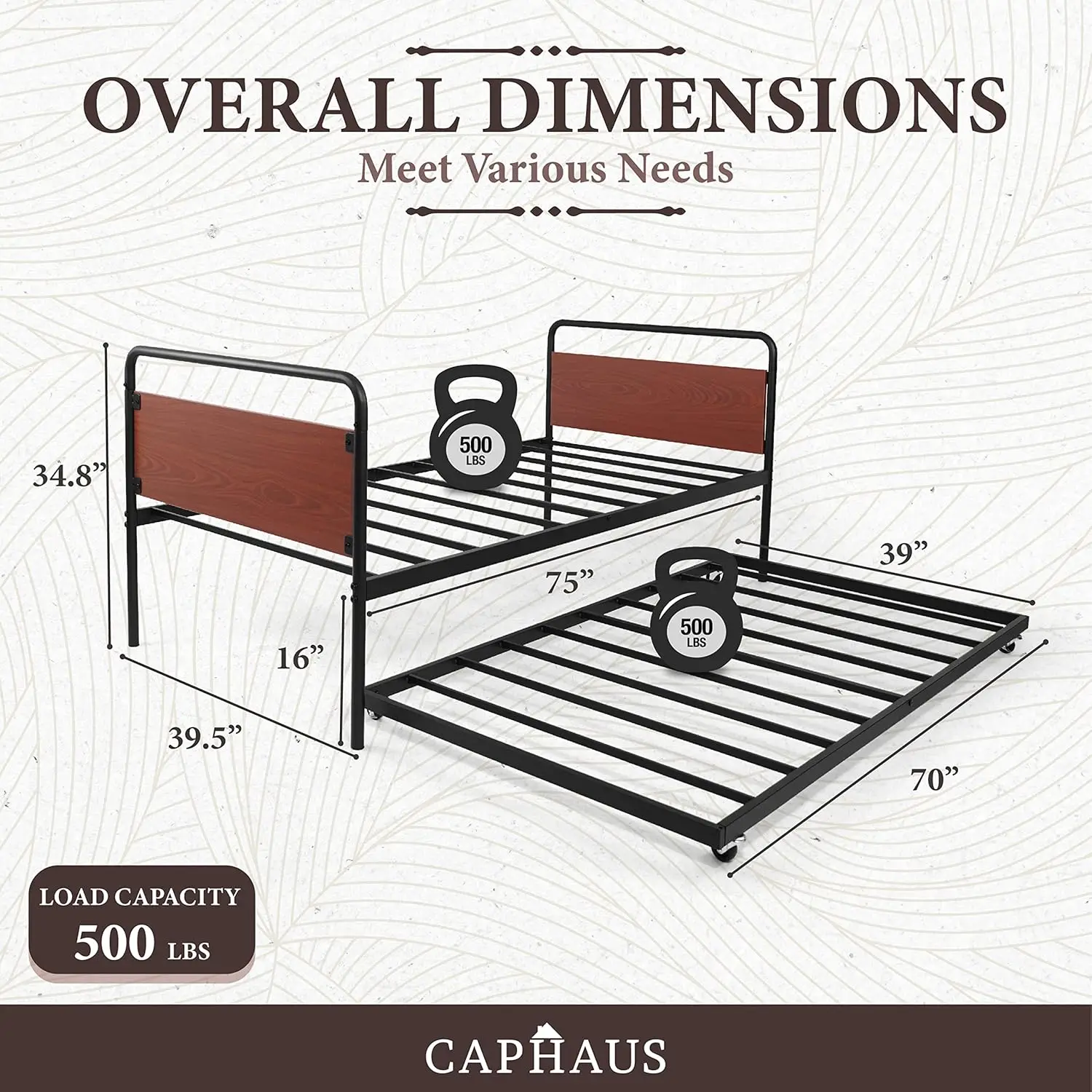 Round Corner Metal Daybed Frame with Trundle, Twin Bed and Trundle Set, Mattress Foundation with Steel Slat Support