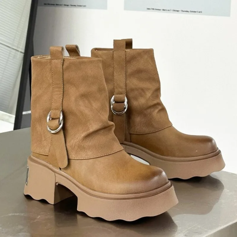 

High Heels Women Ankle Boots Chunky Platform Fashion Heeled Shoes Winter Pumps 2025 New Designer Woman Gladiator Chelsea Botas