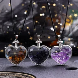Natural Stone Bottle Necklace For Girls Creative Gift Broken Stone Jewelry Healing Crystal Stone Heart pendant love glass bottle