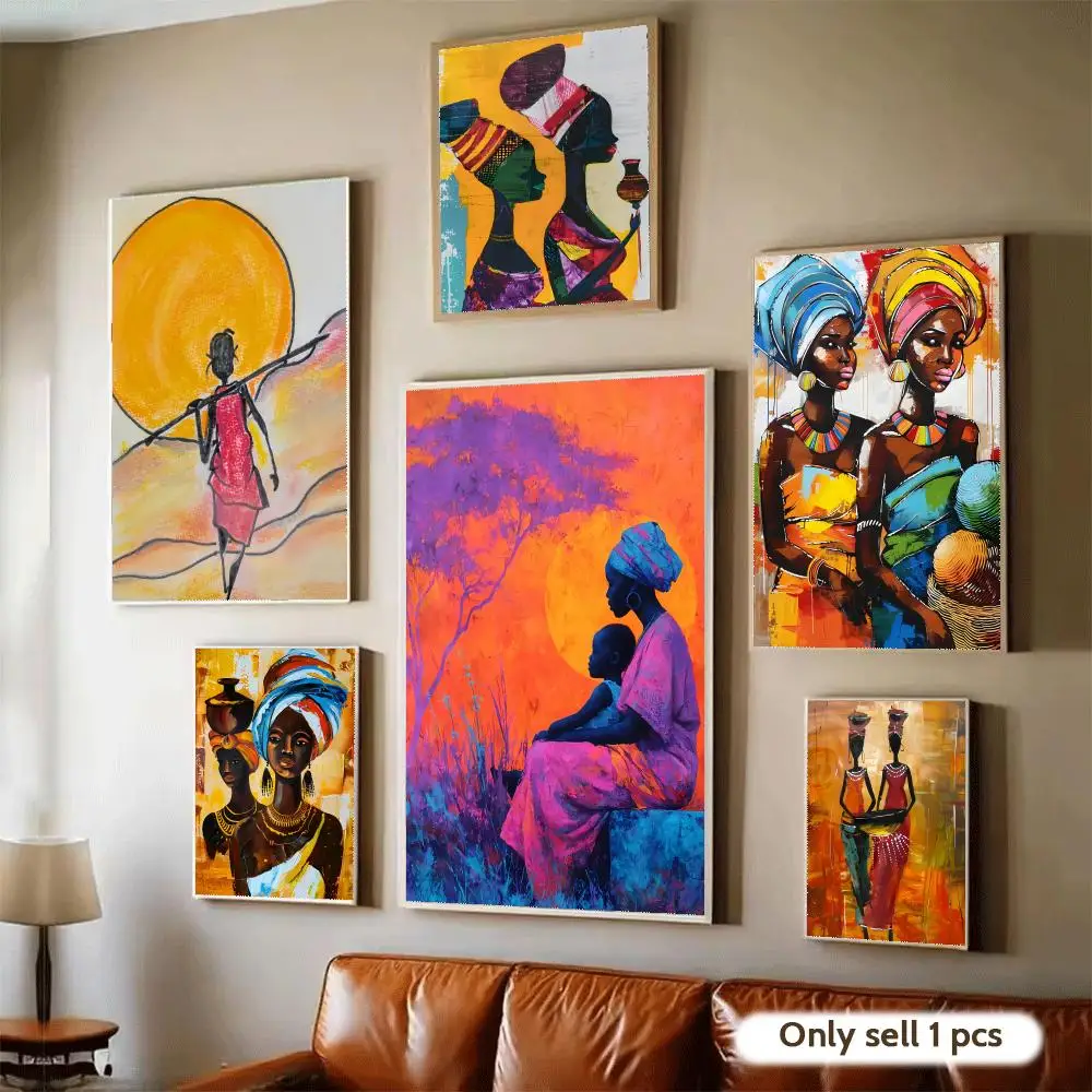 Abstraktes Gemälde Afrikanisches Poster Moderne Selbstklebende Kunst-Wandaufkleber für Schlafzimmer & Wohnzimmer Heimdekoration, Tolle Geschenkidee