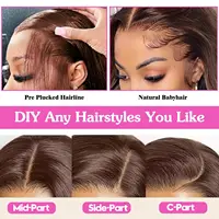 4x4 Chocolate Brown Lace Front Wig Human Hair HD Transparent Straight Lace Front Wigs Pre Plucked Brown Wig Colored #4 3