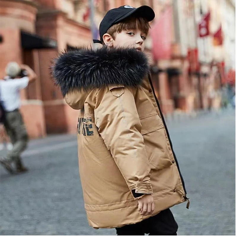 

Fur Hooded Duck Down Jacket Zipper Children Winter Jacket Warm thicken Windbreak Outwear boys3 4 5 6 7 8 T-35 Degreescoat New