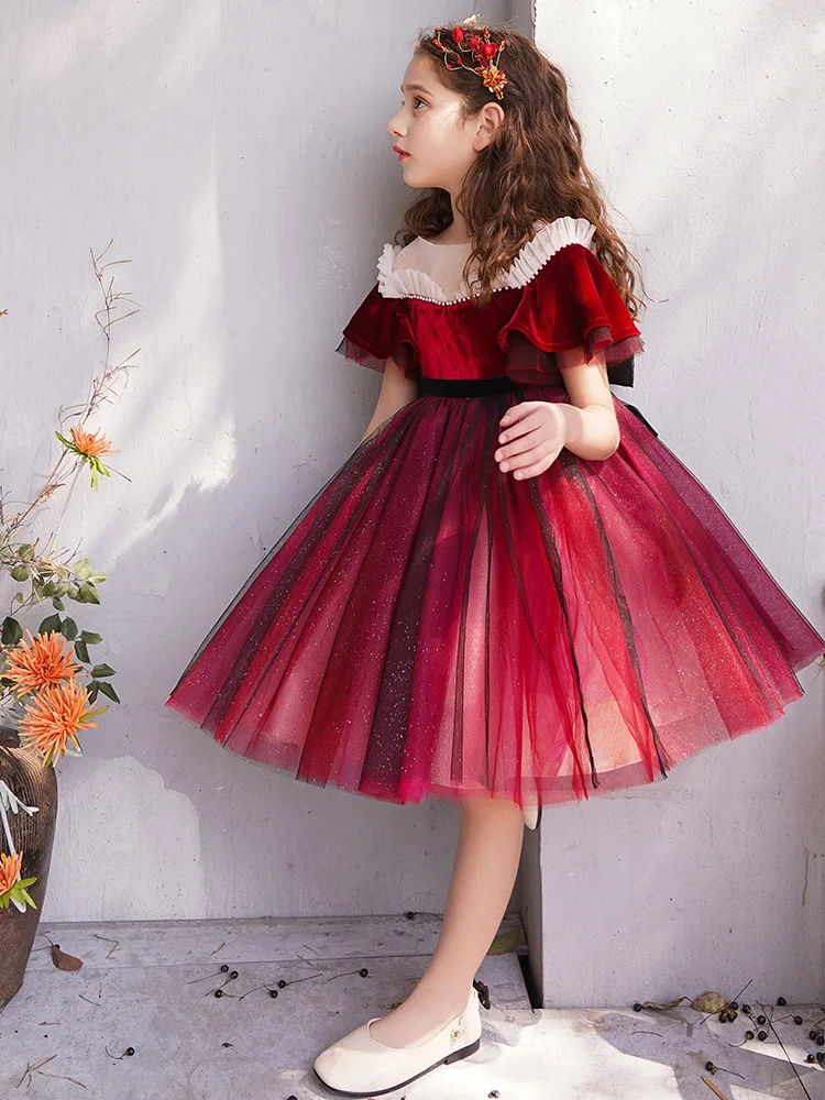 Christmas Dress Flower Girls Dress For Birthday Formal Party Junior Concert Banquet Princess Gown Party Dress For Kids Birthday