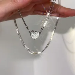 Fashion Light Luxury Micro-inlaid Heart-shaped Necklace Classic Personality Detachable and Combinable Versatile Clavicle Chain