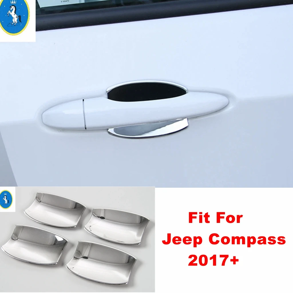 

Chrome Car Outside Door Pull Doorknob Handle Bowl Decor Cover Trim For Jeep Compass 2017 - 2024 Exterior Refit Kit Accessories