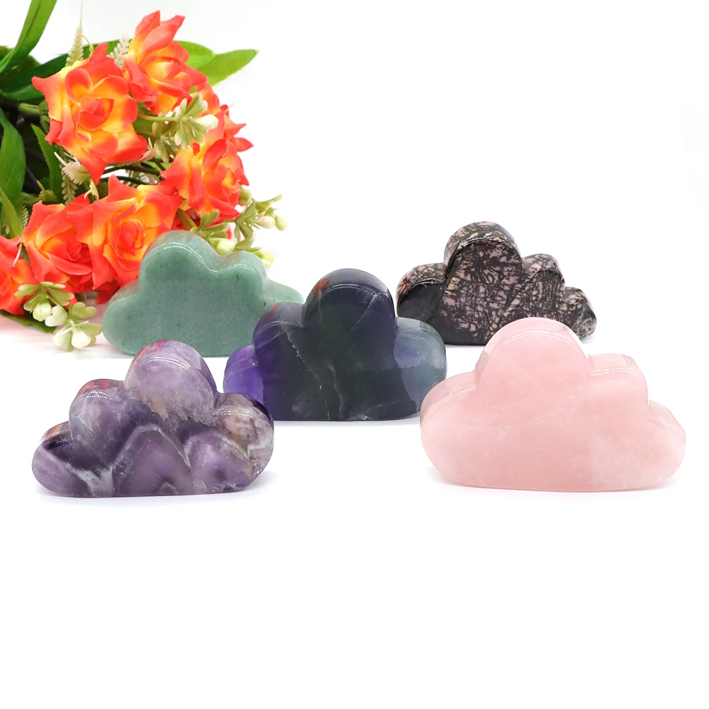 

3" Natural Stone Crystals Cloud Statue Amethyst Rose Quartz Healing Reiki Meditation Gemstone Ornament Home Decor Craft Gem Gift