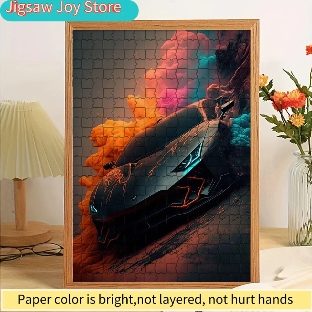 

Бумажный пазл-головоломка: Агрессивный черный суперкар с огненно-оранжевым и бирюзовым дымчатым принтом, настенный декор, высокоскоростной итальянский спортивный автомобиль