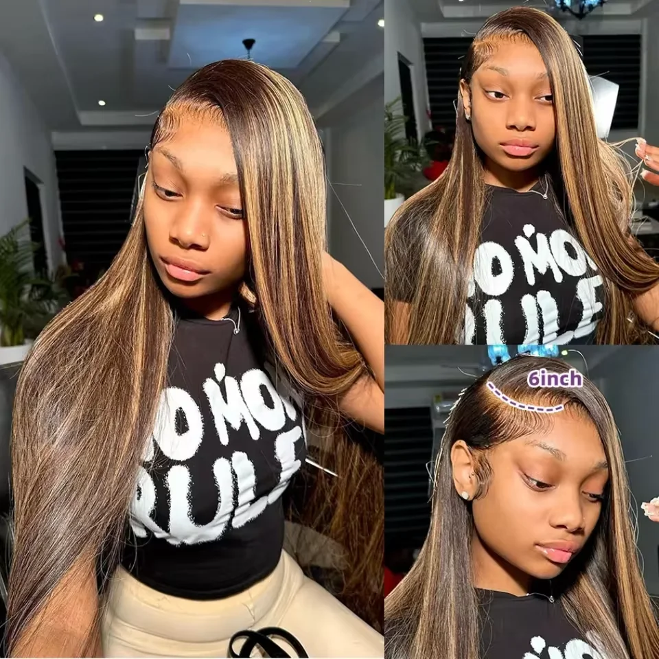 P4/27 Highlight Straight Human Hair 46 Inches 13x6 HD Transparent Lace Front Wigs 220% Density Brazilian Pre Plucked Hair For Women