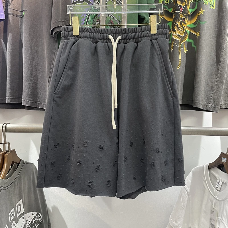 

Retro American Street Sle Heavyweight Casual orts Torn Loose Fit Dstring Frayed Five-Point ex Trendy orts