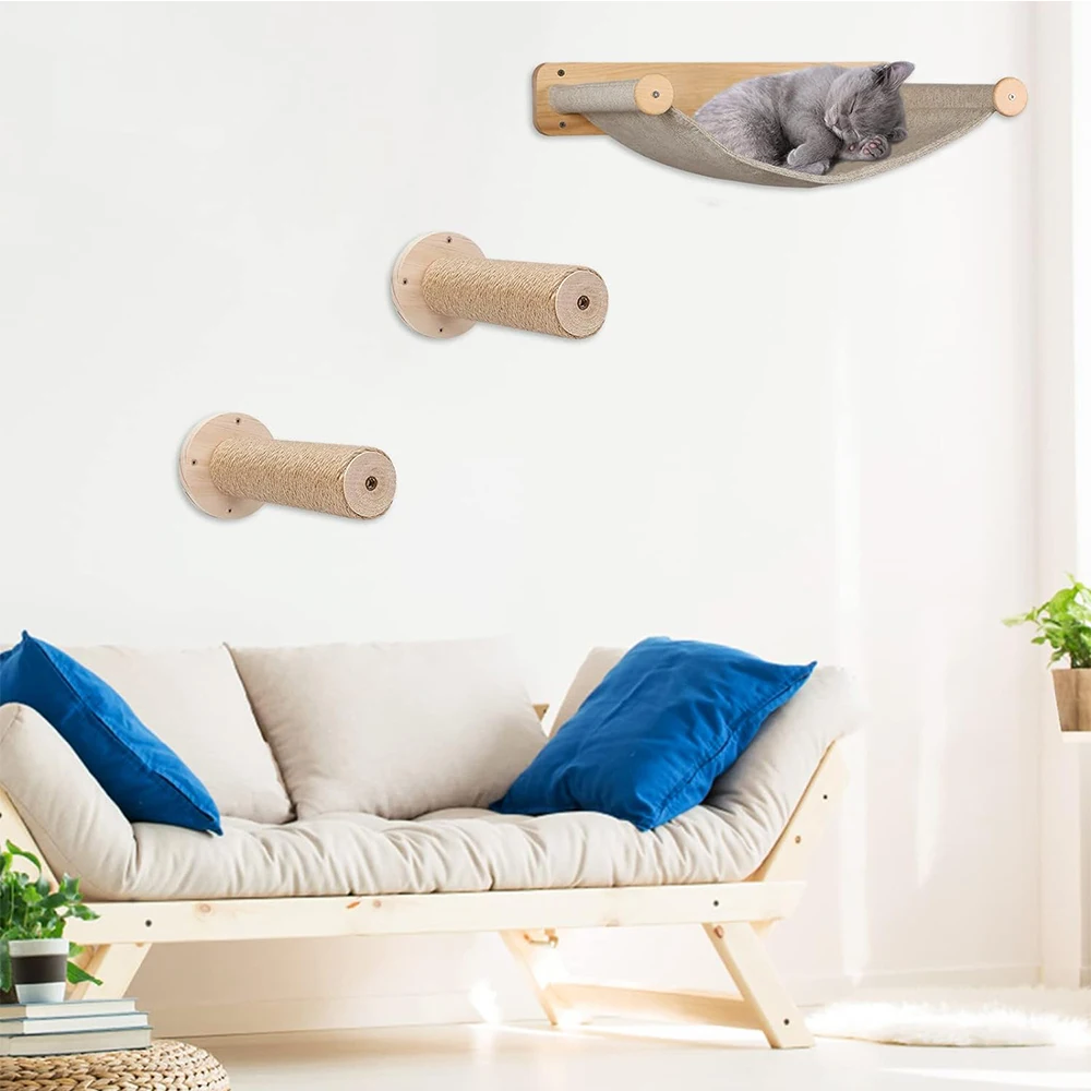 Hamaca de estante de combinación múltiple montada en la pared para gatos, poste de agarre de Sisal, escalera y Pedal, plataforma de salto, casa para