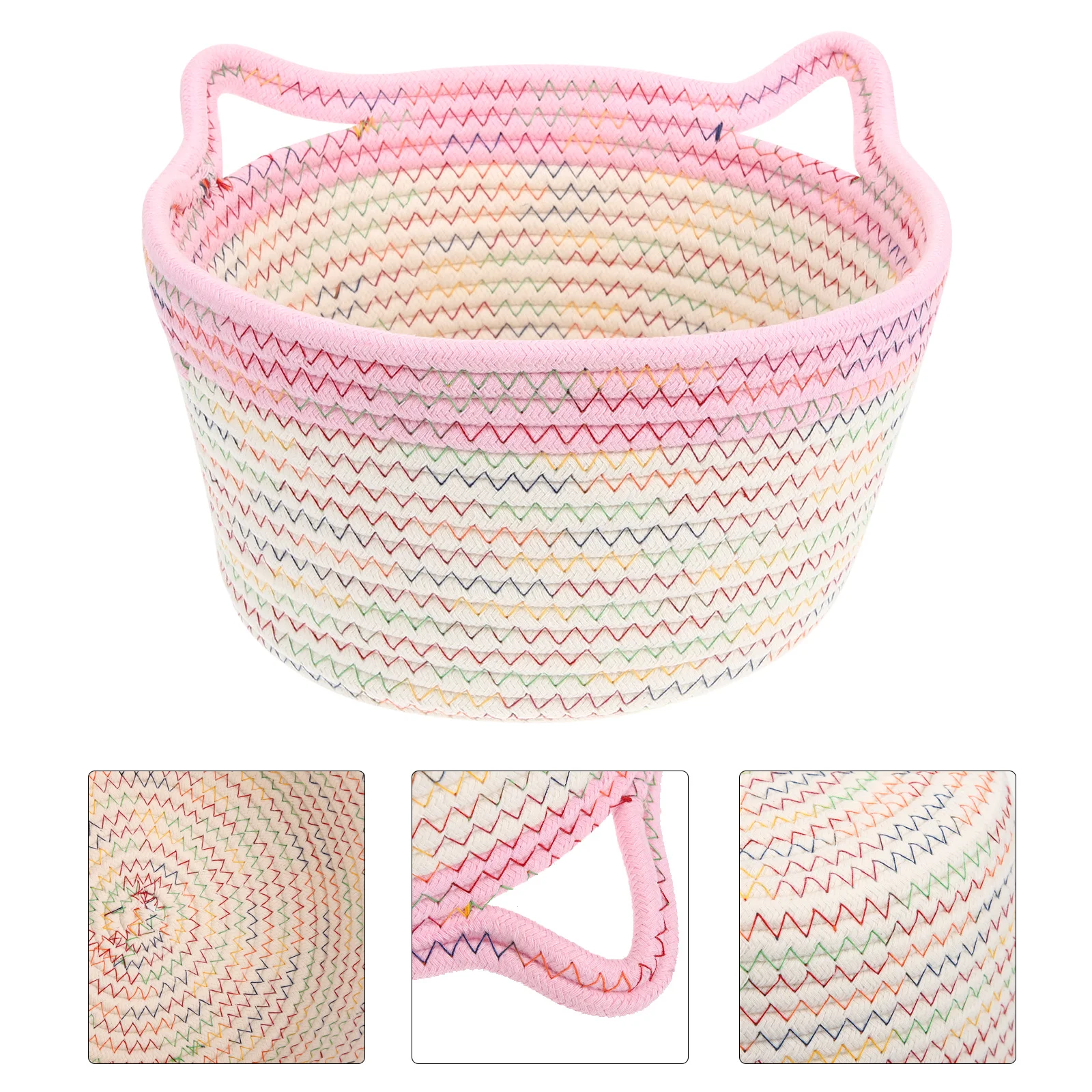 

Woven Cotton Rope Storage Basket with Handles Desktop Snack Organizer Holder Home Storage Container Office Organizer
