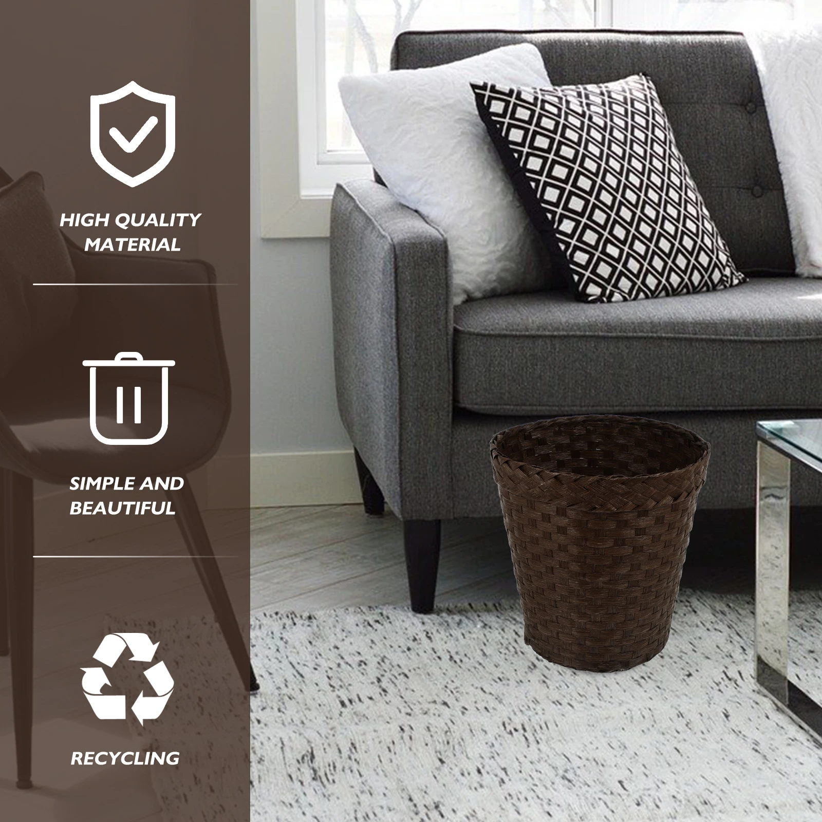 

1pc Grass Woven Basket Storage Waste Paper Holder Multi-Purpose Organizing Container Large-Capacity Home Office Decor