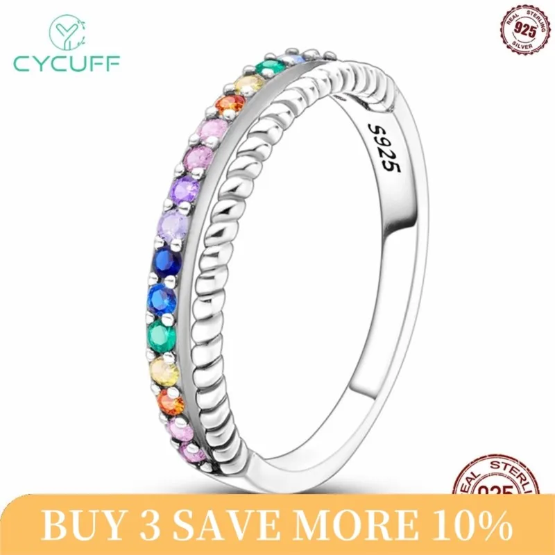 CYCUFF 925 Sterling Silver Double Rings Color Zirconium Twist Rings For Women Wedding Engagement Birthday Silver Jewelry Gift