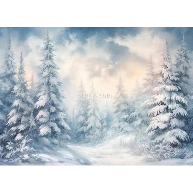 SHUOZHIKE Christmas Day Photography Backdrops White Snow Scenery Pine Mountain Winter Photo Studio Background Props QS-74