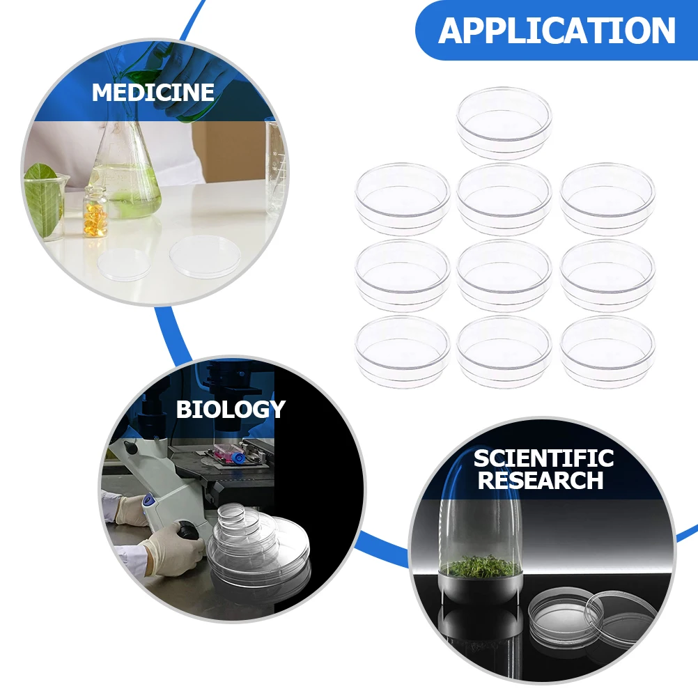 10pcs Plastic Petri Dishes Plates Laboratory Tissue Culture Cell Cover Transparent Multipurpose Education Chemistry