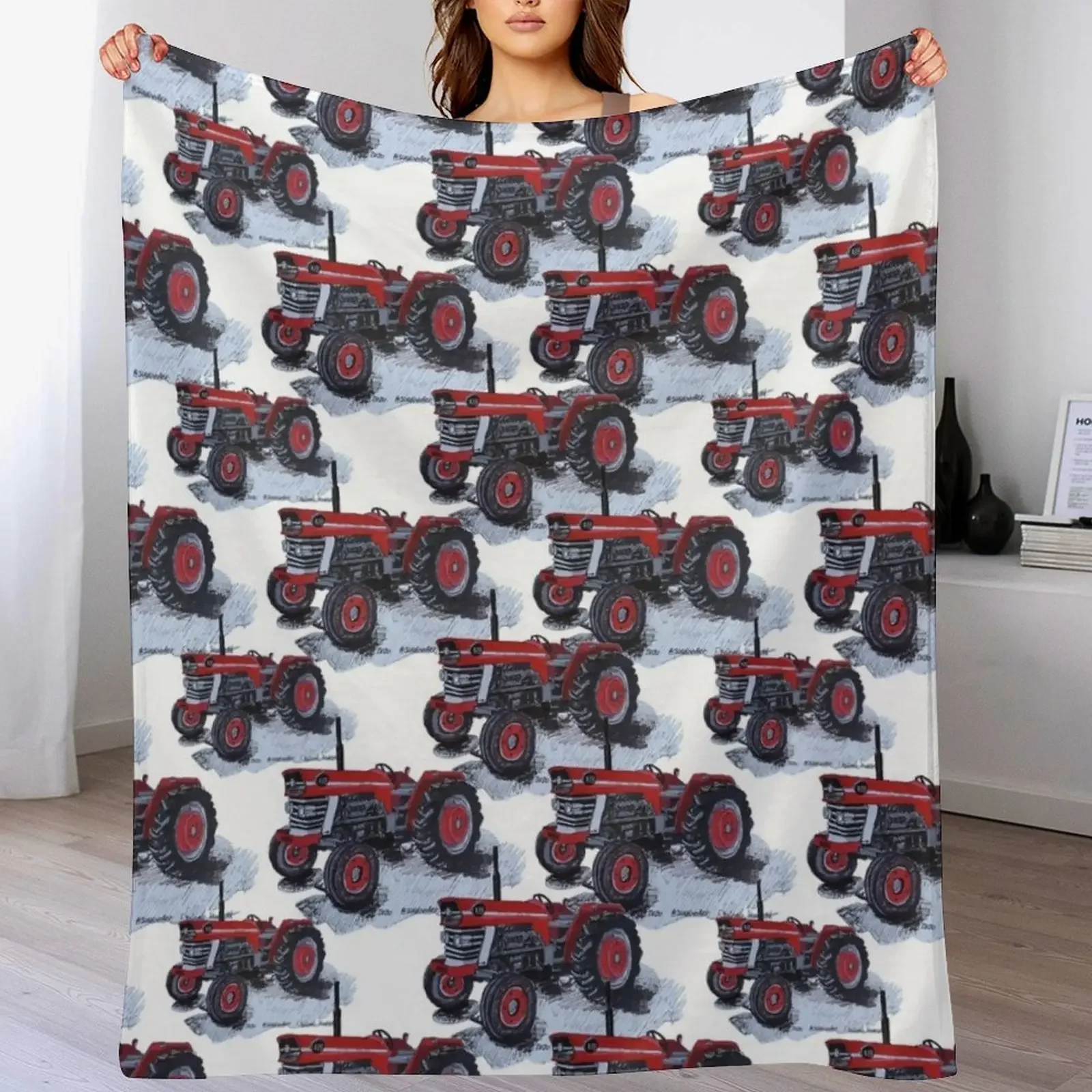 Red Tractor Throw Blanket Soft Home Decor Blanket for Couch Bedroom