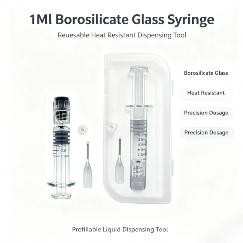 1Ml Borosilicate Glass Reusable Syringe With Storage Case Prefillable Heat Resistant Dosage Precision Dispensing Tool For Liquid