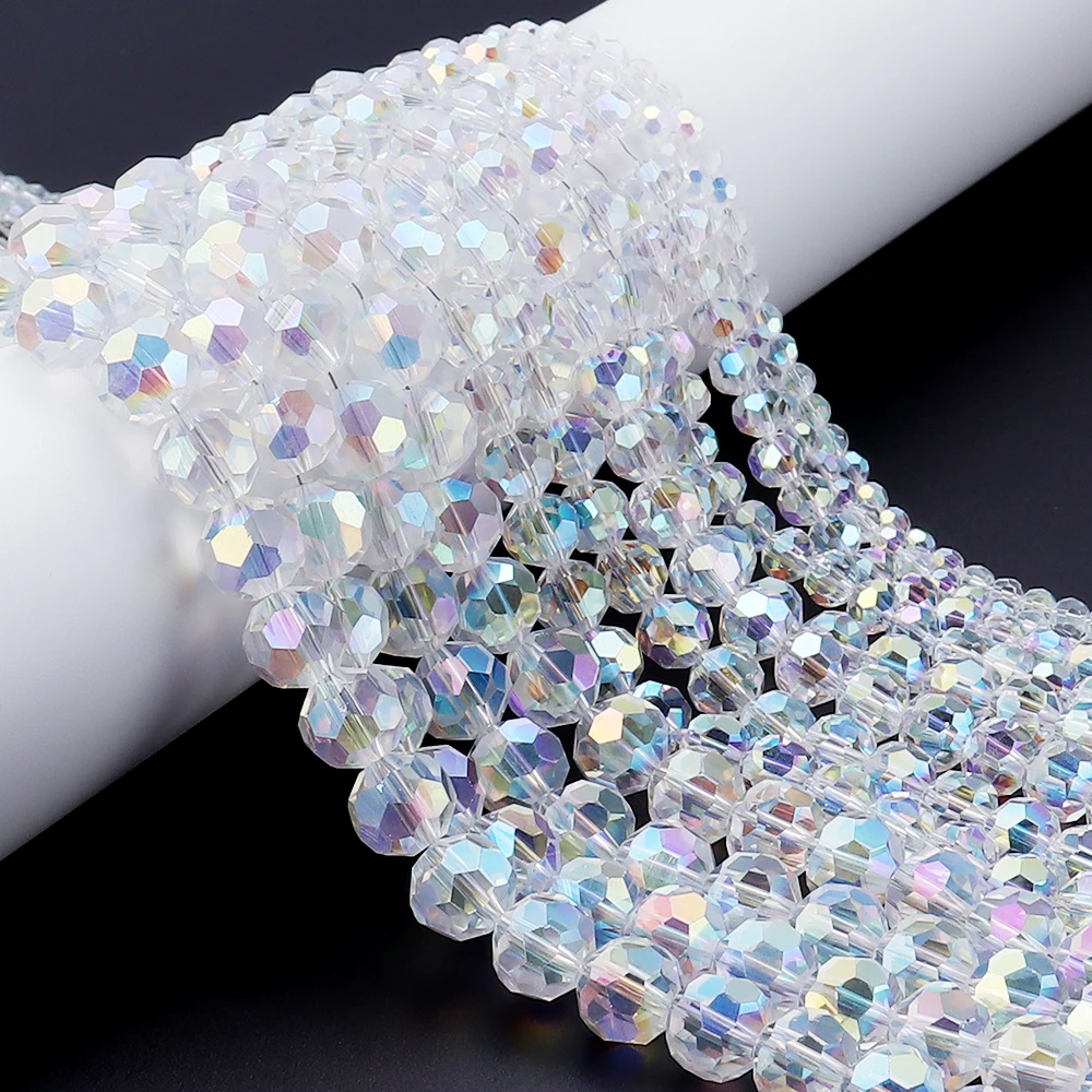 1 Strand/Lot Faceted Crystal Round Beads AB Color Rhinestone Ball Shape Bead for Jewelry Making DIY Bracelet Beading Accessories