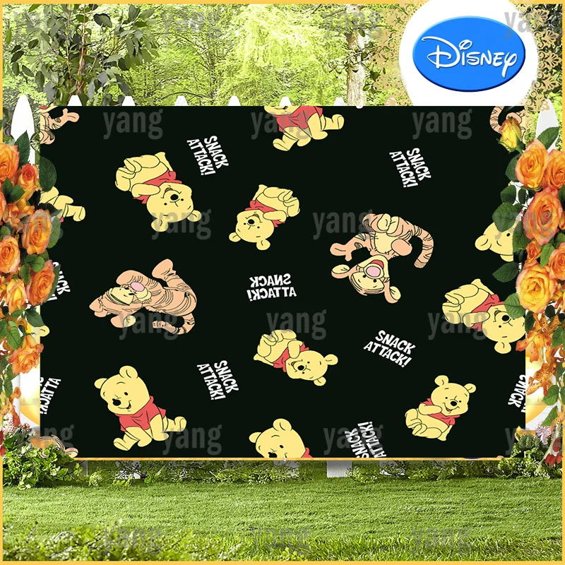 Lovely Disney Birthday Decoration Backdrop Party Winnie Bear Tigger Piglet Banner Custom Baby Shower Cartoon Wall  Background