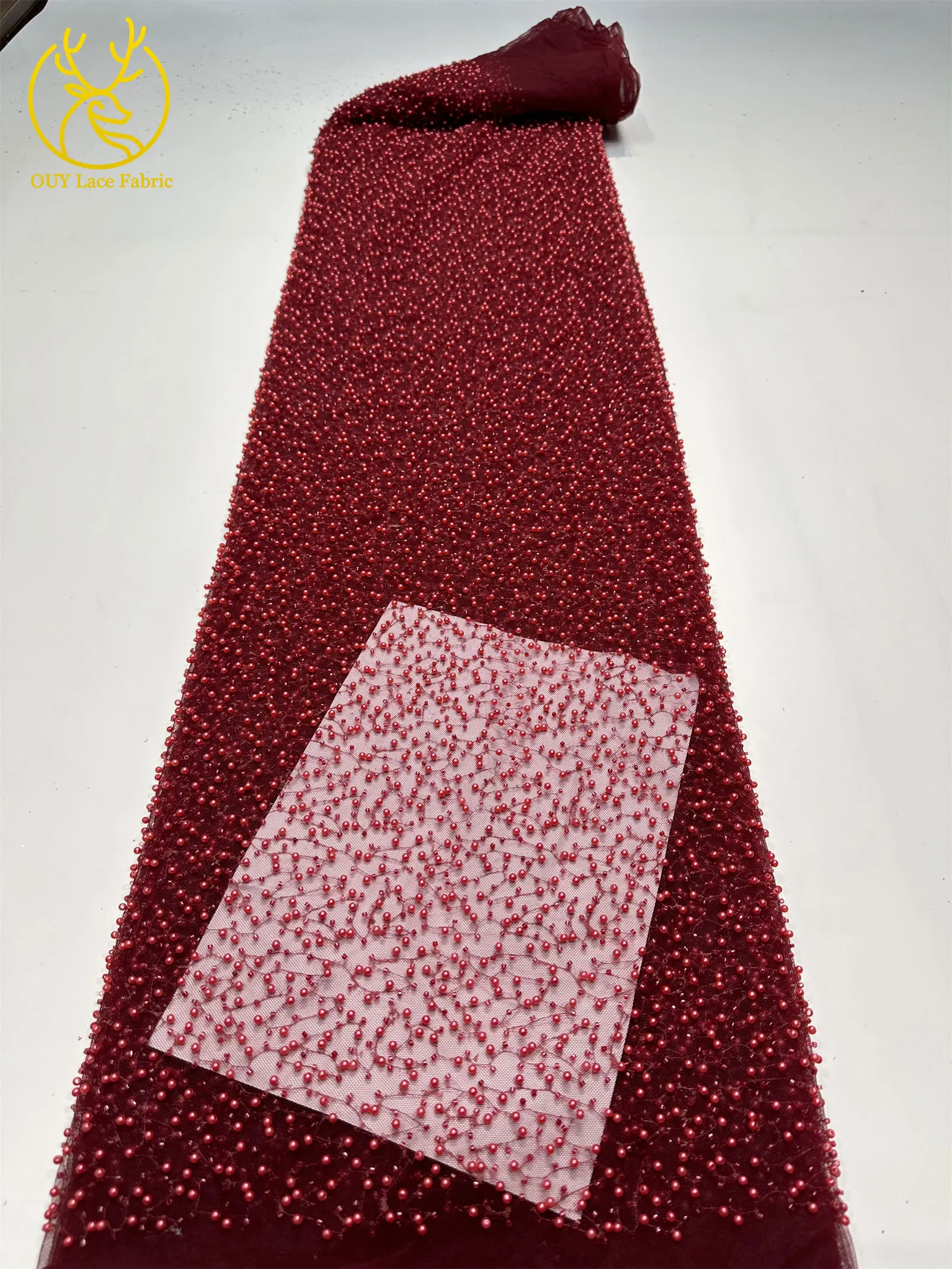 Afrikanischer Perlen-Spitzenstoff 2026 Großhandel Grüner Nigerianischer Tüll-Spitzenstoff für Damen Hochzeitskleid Partykleid Nähen 5 Yards – Detail 17