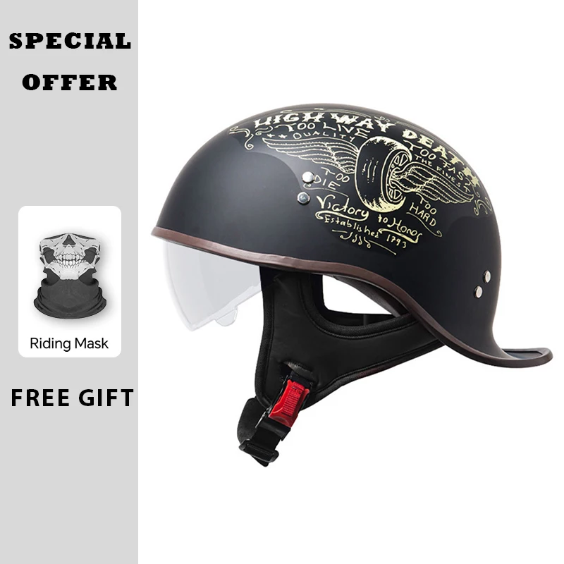 Retro Half Helmet 3C Certification Men Women Motorcycle Electric Helmets Summer Motorbike Riding Low Profile Half Helmet Vintage