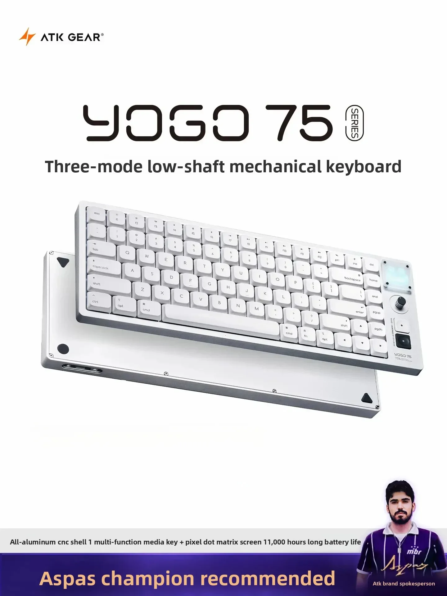 ATK YOGO 75 PRO Mechanical Keyboard Tri Mode Portable Full CNC Aluminum Case Long Battery LifeMute Keyboard Professional Office