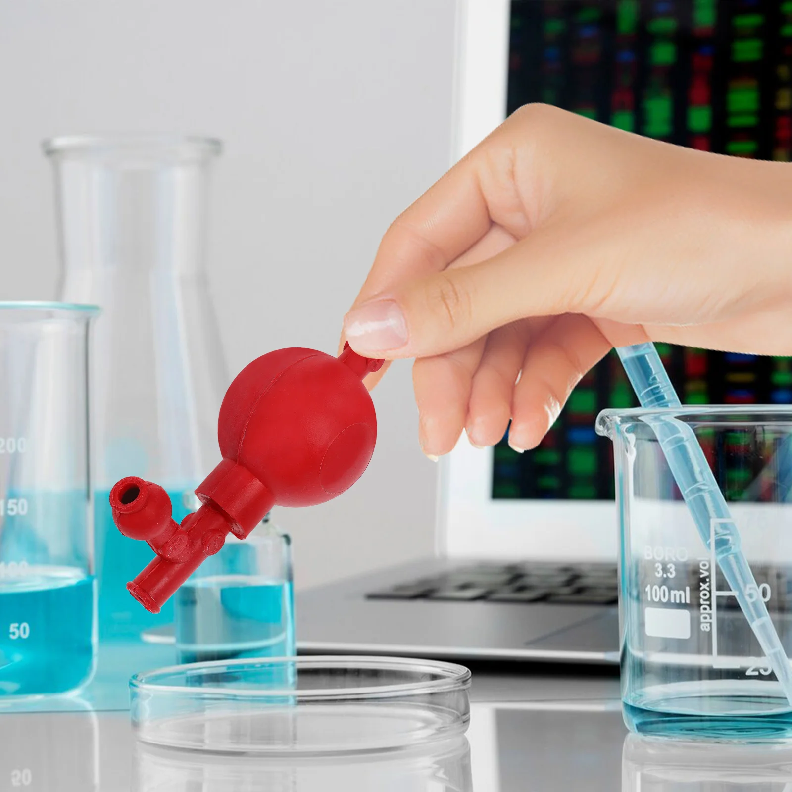 

Rubber Lab Tool Pipette Bulb Large Capacity Red ThreeEar Manual Valve Controller Laboratory Supplies Efficient Transfer