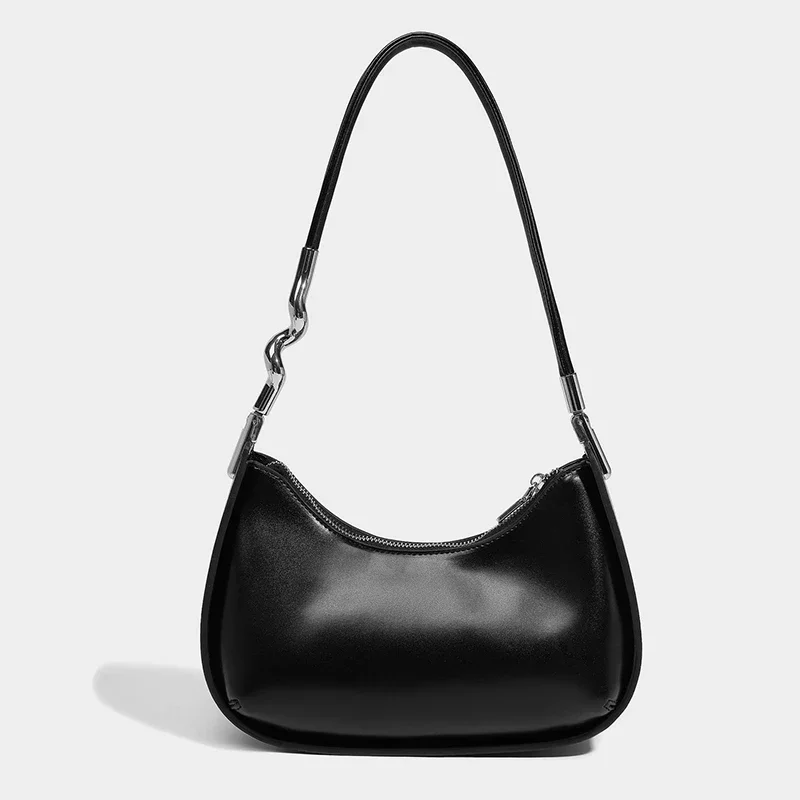 

Women Classic Black Underarm Bags Fashion PU Leather Small Half Moon Bags 2025 Trend Female Phone Coin Purse