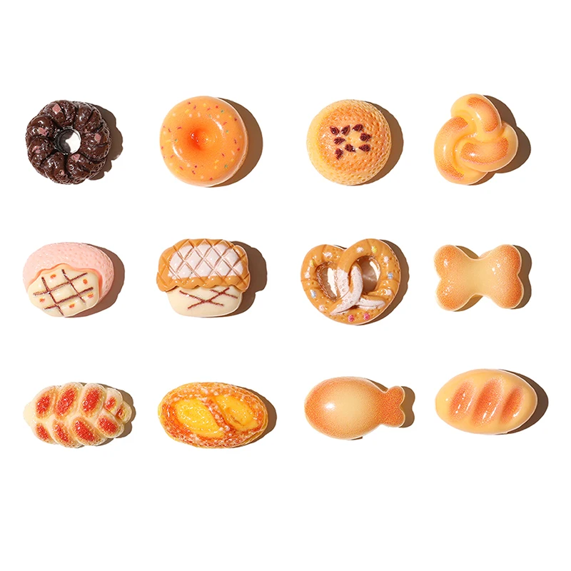 10 pçs resina simulação comida encantos do prego kawaii dos desenhos animados donut pão acessórios da arte do prego charme 3d para diy decorações de unhas salão