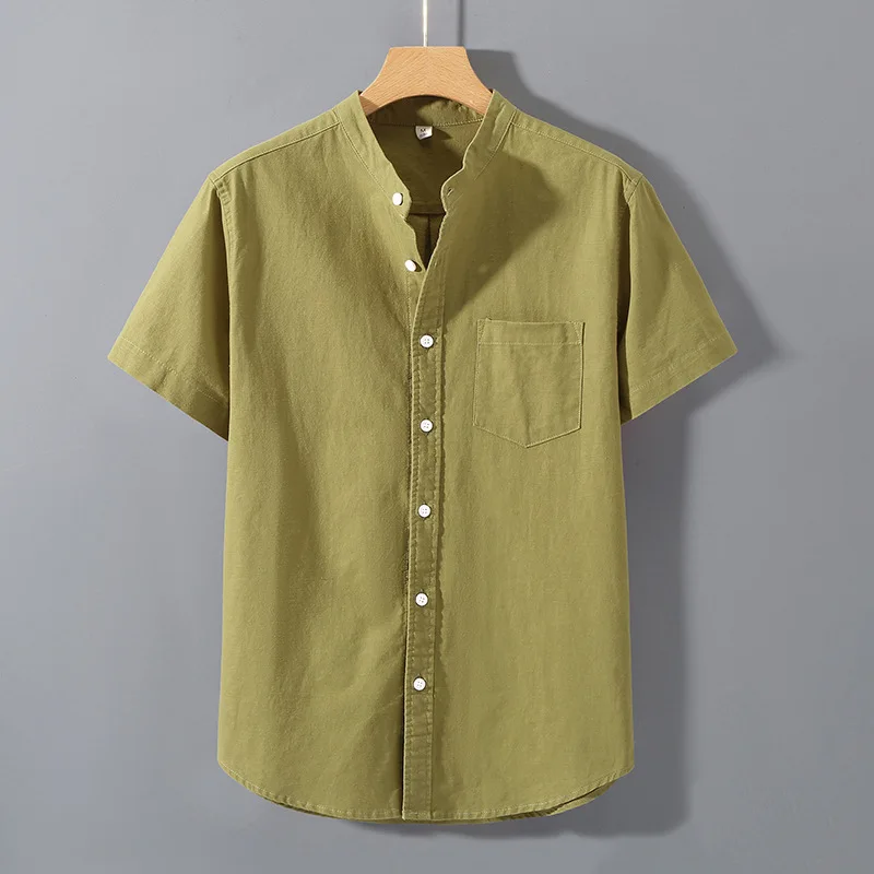 GIOIOMen's Shirt，Spring Summer Chinese Style Cotton and Linen Stand Collar Loose Casual Short Sleeve Shirt，Fashion Men's Wear