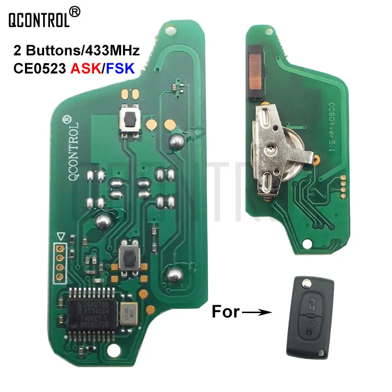 QCONTROL Car Remote Key Circuit Board for Peugeot 207 307 308 407 807 Expert Partner CC SW (CE0523 ASK/FSK) 2 Buttons id46