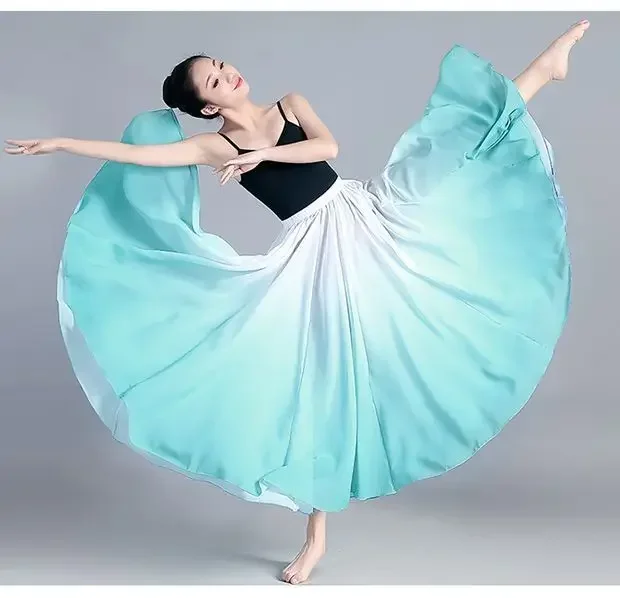 Women Ethnic Classical Modern Dance Training Skirt Gradient Elegant Performance Swing Skirt Wrap Ethereal 720 Degree Skirt L679